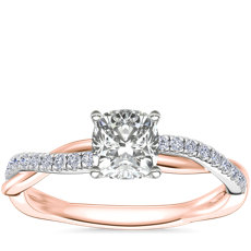 Two Tone Petite Twist Diamond Engagement Ring in 14k Rose and White Gold